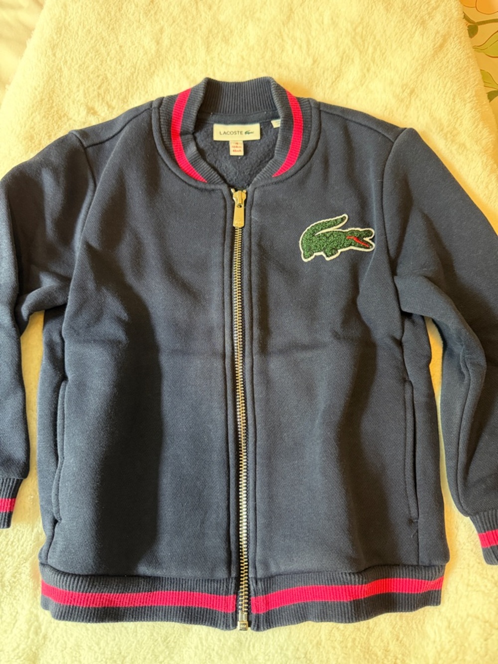 Lacoste Navy Zip Front Jacket with Green Crocodile and Red Trim